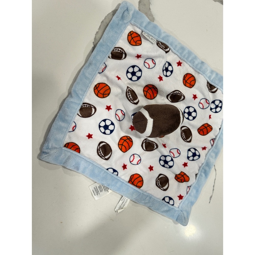 Carters Baby Sports Security Blanket Lovey Blue White‎ Plush Football Basketball